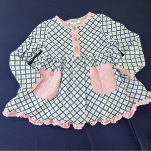 Ishtex Girls Tunic Top Geometric Pattern Blue, White And Pink Size 4 Long Sleeve